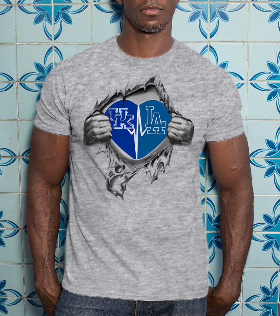 Dodgers Uk Heart La Uk Blue Logos T-Shirt