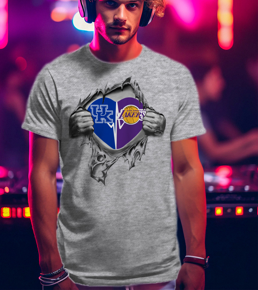 Kentucky Wildcats Los Angeles Lakers Heart Tear T-Shirt