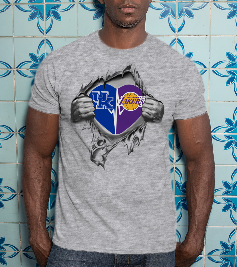 Kentucky Wildcats Los Angeles Lakers Heart Tear T-Shirt