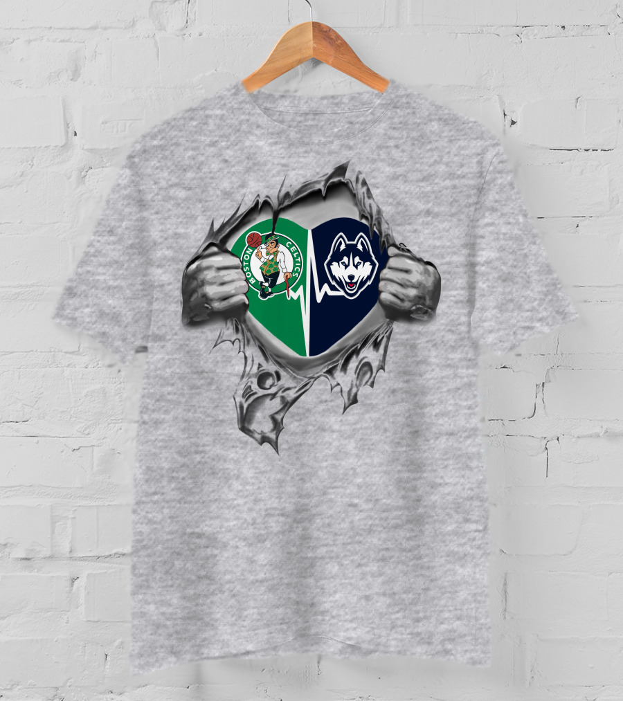 Boston Celtics Uconn Huskies Heartbeat Pride T-Shirt