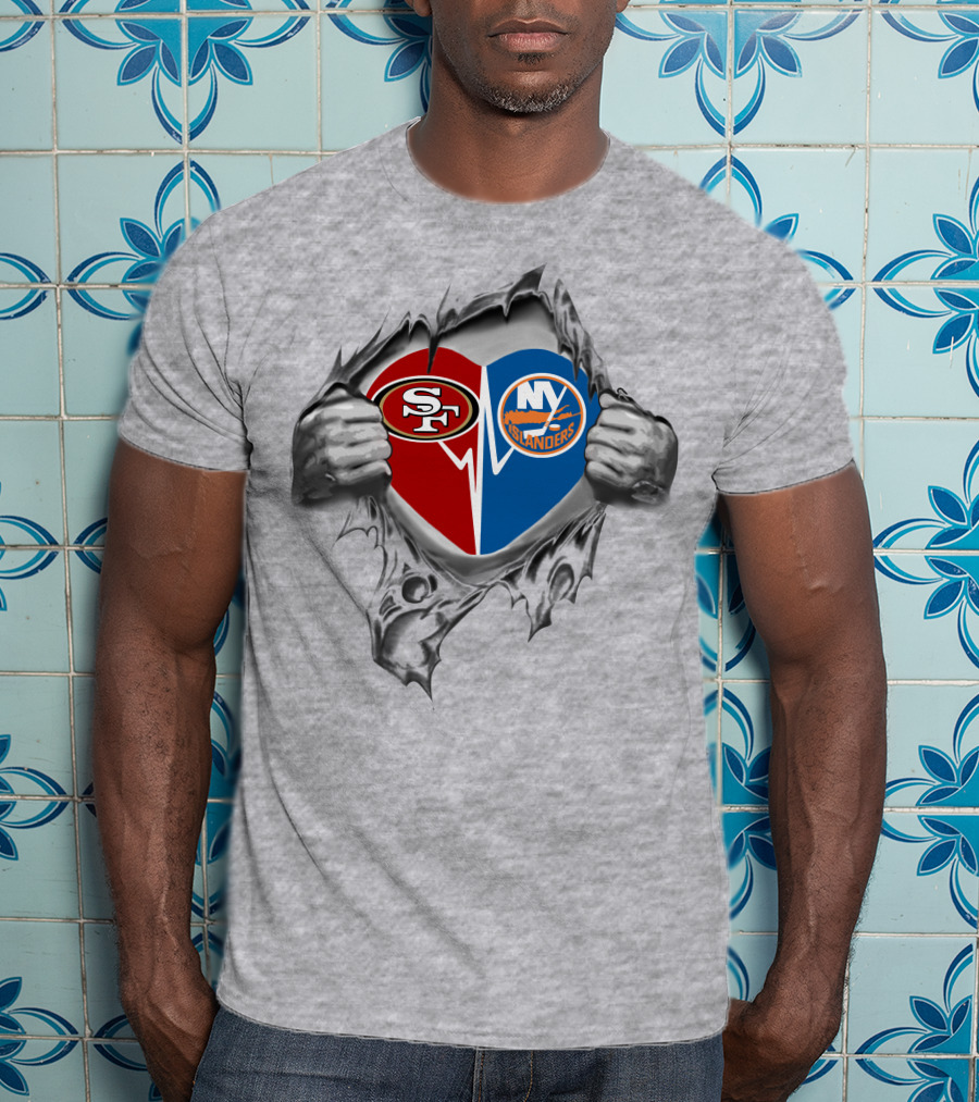 49ers Sf And Ny Islanders Heart T-Shirt
