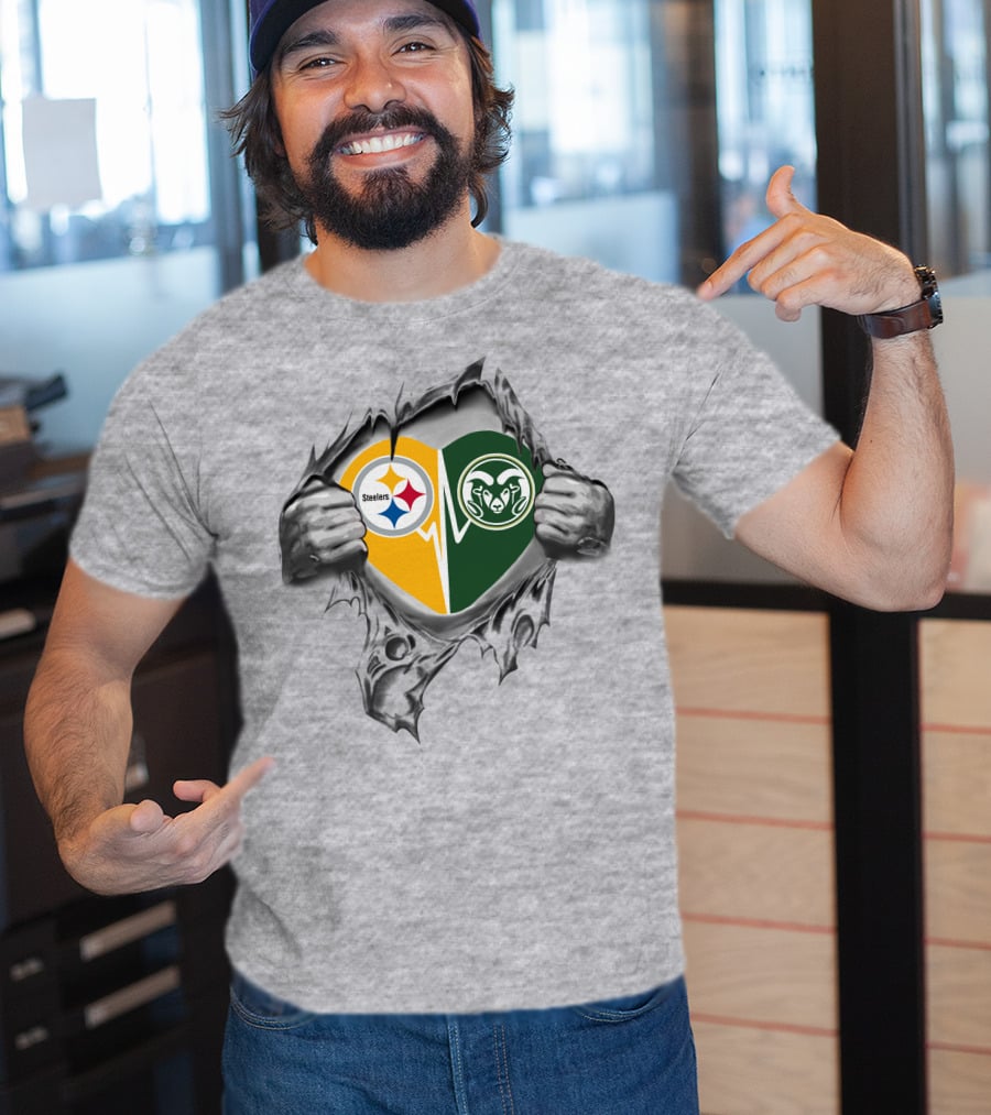 Steelers Colorado State Heart Torn Open Dual Loyalty T-Shirt
