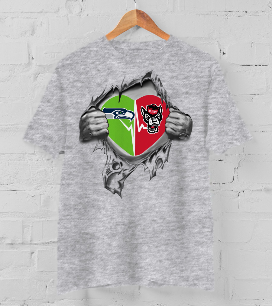 Seahawks Nc State Heartbeat Connection T-Shirt