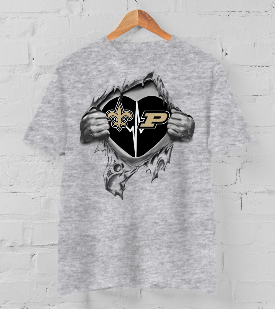 Saints Purdue Heartbeat With Fleur-De-Lis And University T-Shirt