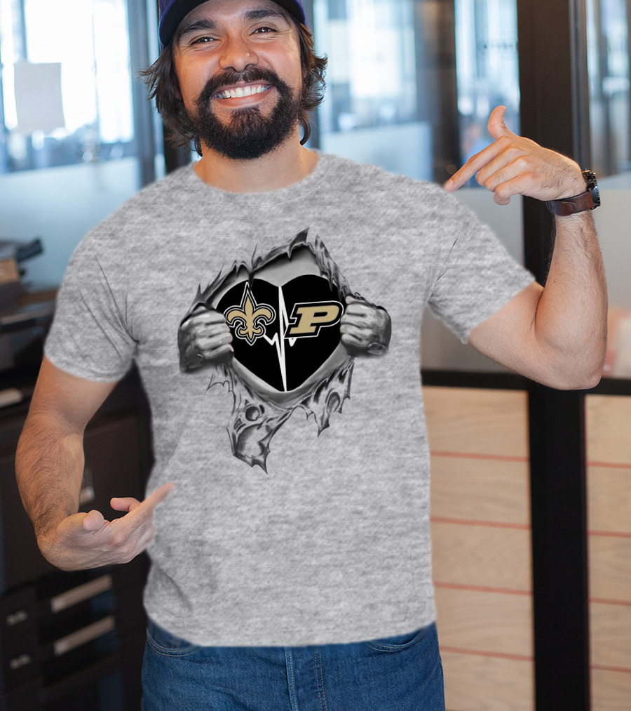 Saints Purdue Heartbeat With Fleur-De-Lis And University T-Shirt