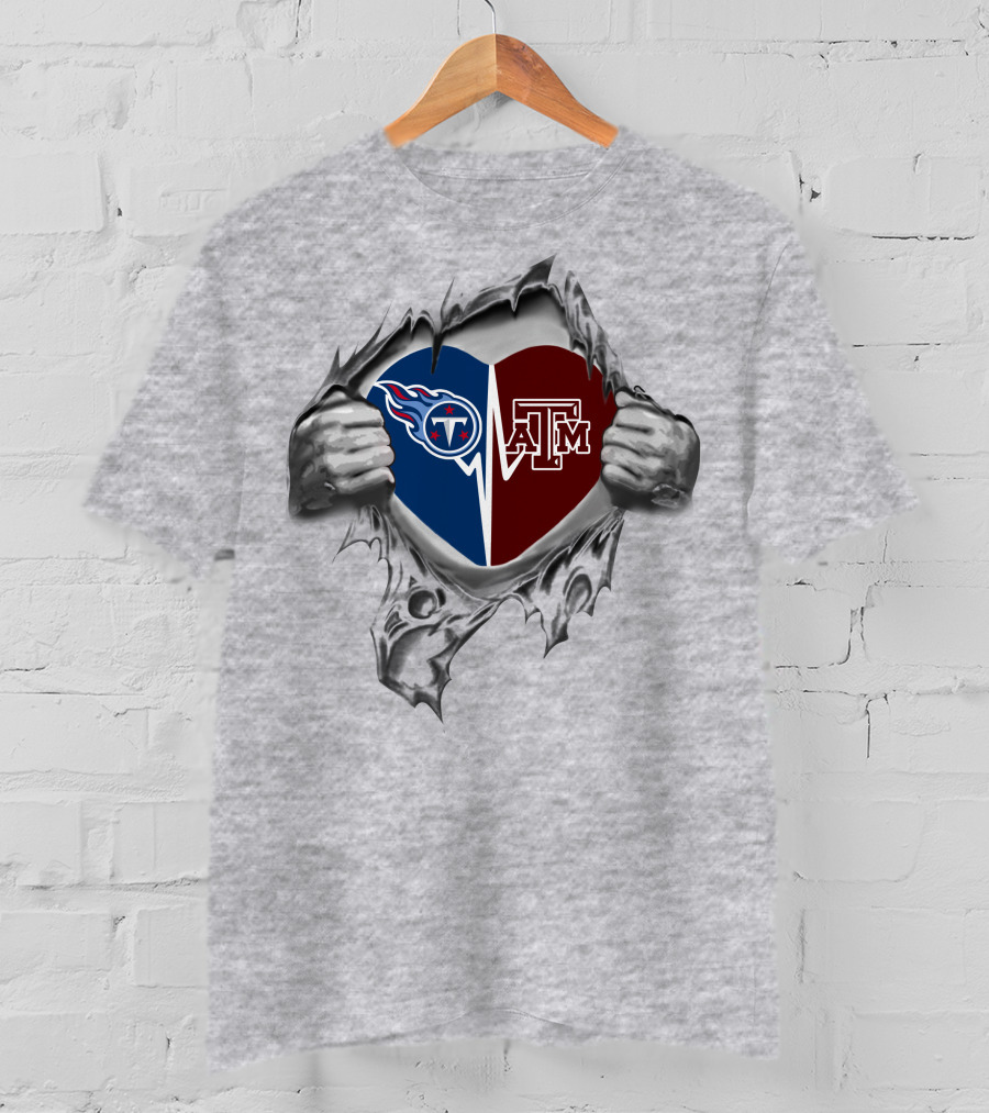 Titans Texas A&M Aggies Heart Rip T-Shirt