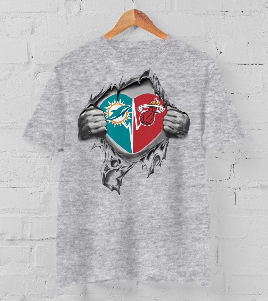 Miami Dolphins Miami Heat Heart Split T-Shirt