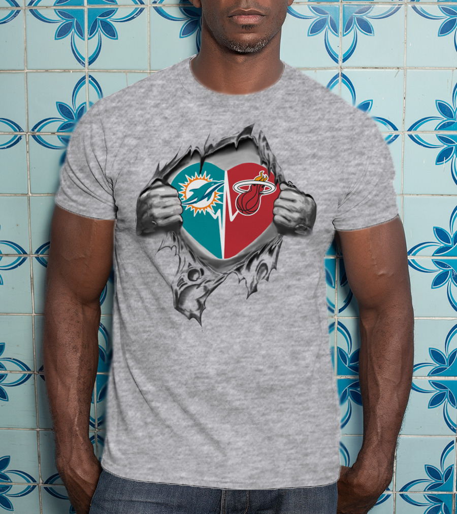 Miami Dolphins Miami Heat Heart Split T-Shirt