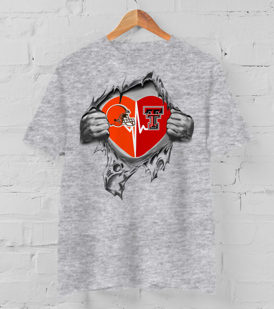 Browns Texas Tech Heartbeat Logo Fusion T-Shirt