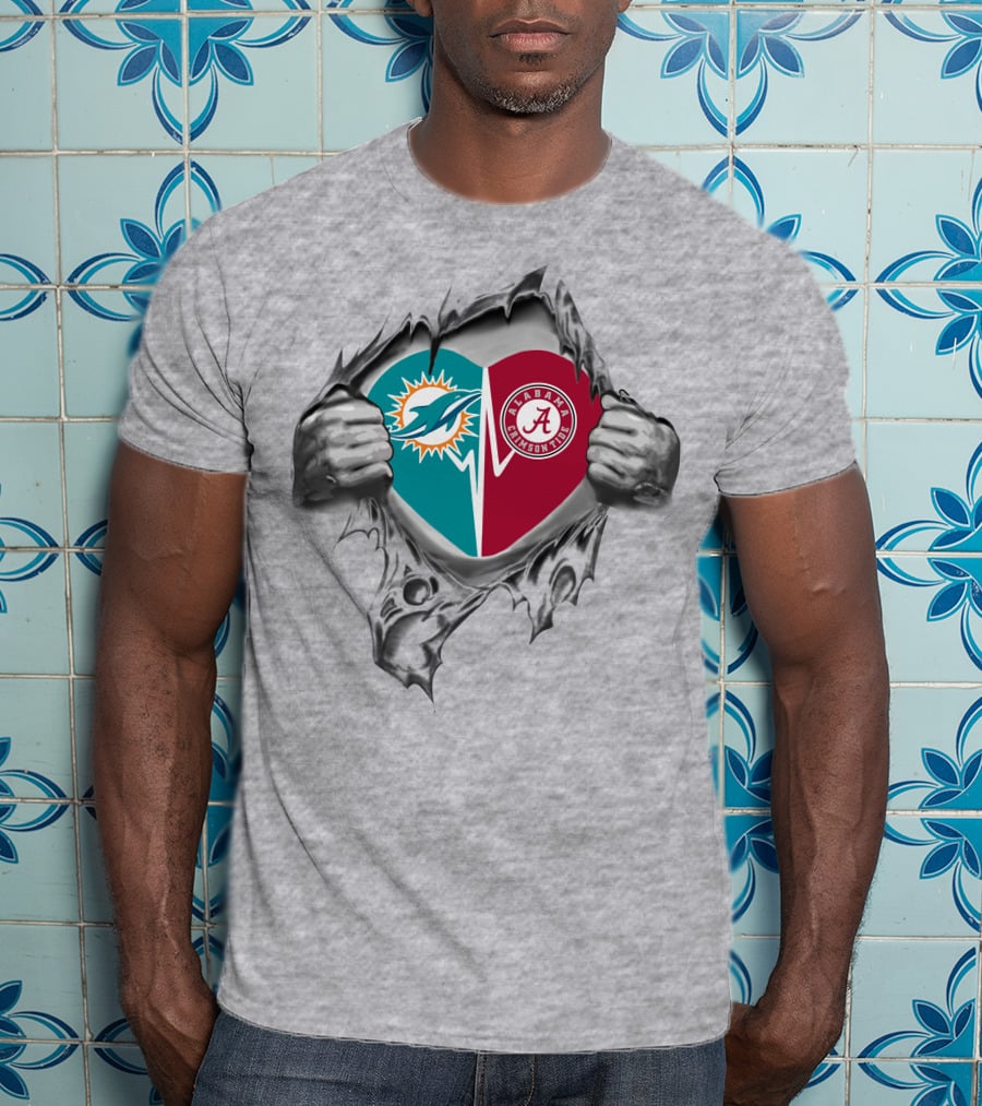 Miami Dolphins Alabama Crimson Tide Heart Torn Metal T-Shirt
