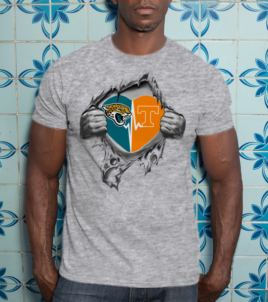 Jaguars Tennessee Volunteers Heart Logo Fusion Peeling T-Shirt