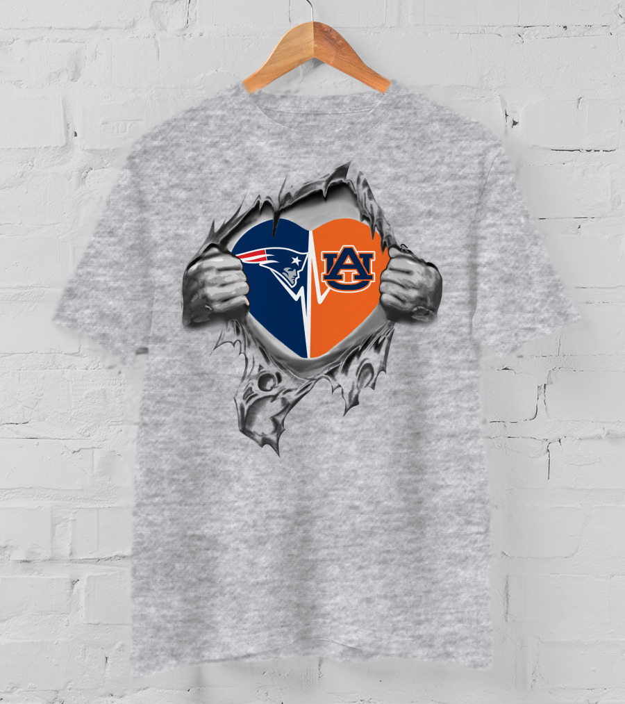 Patriots Auburn Heart Logo With Hands Tearing T-Shirt