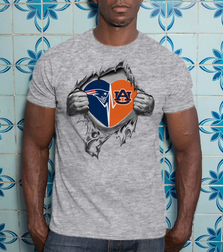 Patriots Auburn Heart Logo With Hands Tearing T-Shirt