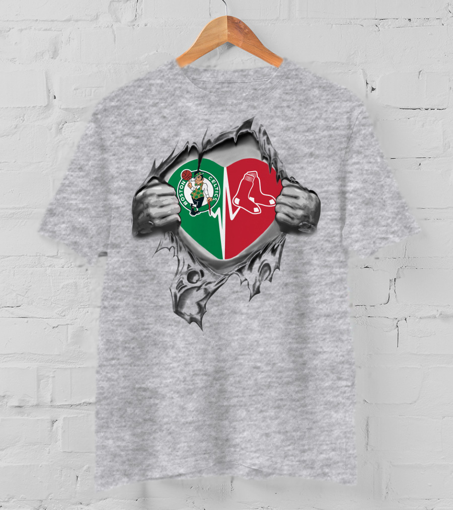 Boston Celtics Red Sox Heartbeat Fan Passion T-Shirt