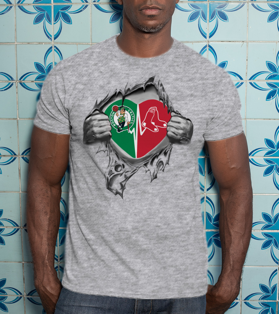 Boston Celtics Red Sox Heartbeat Fan Passion T-Shirt