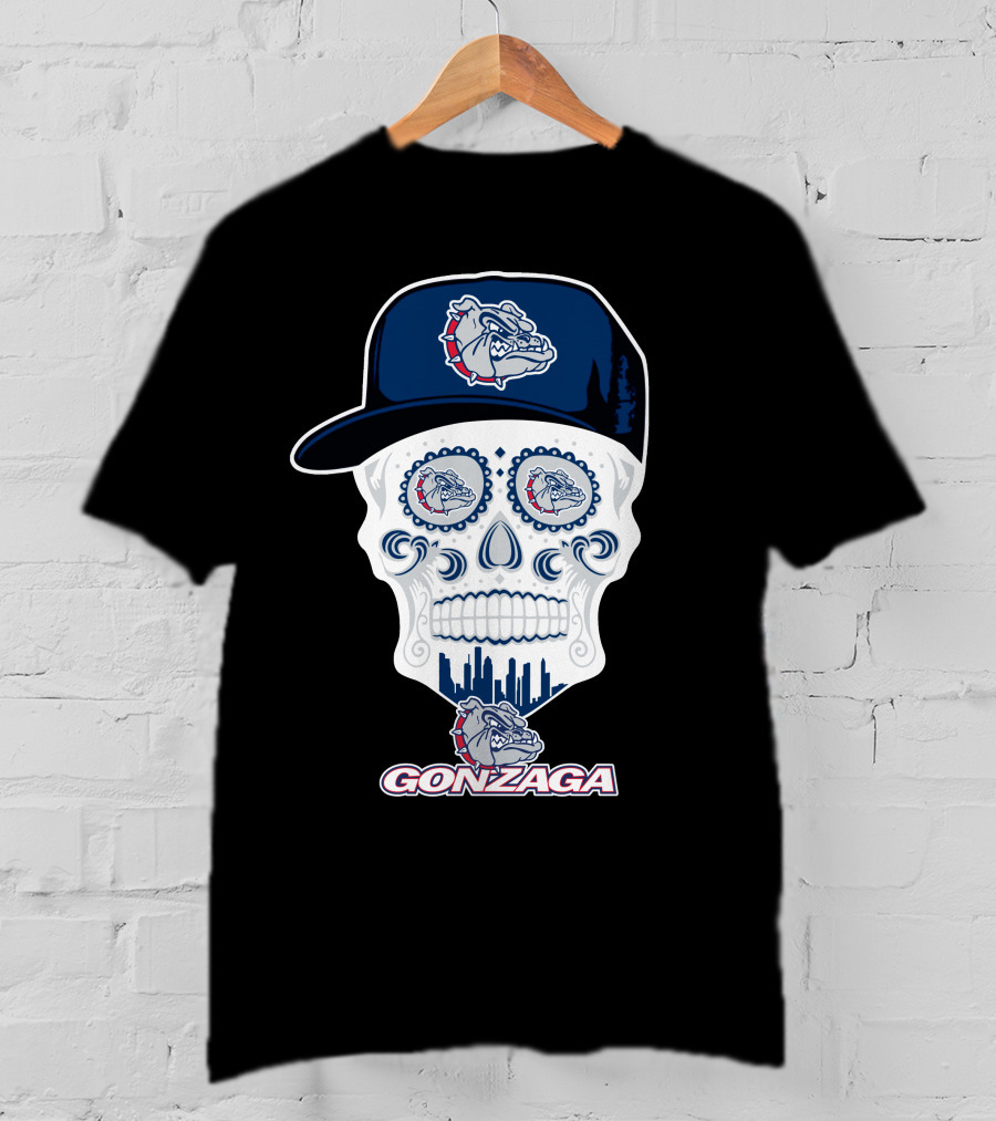 Gonzaga Bulldogs Skull With Hat And City Skyline T-Shirt