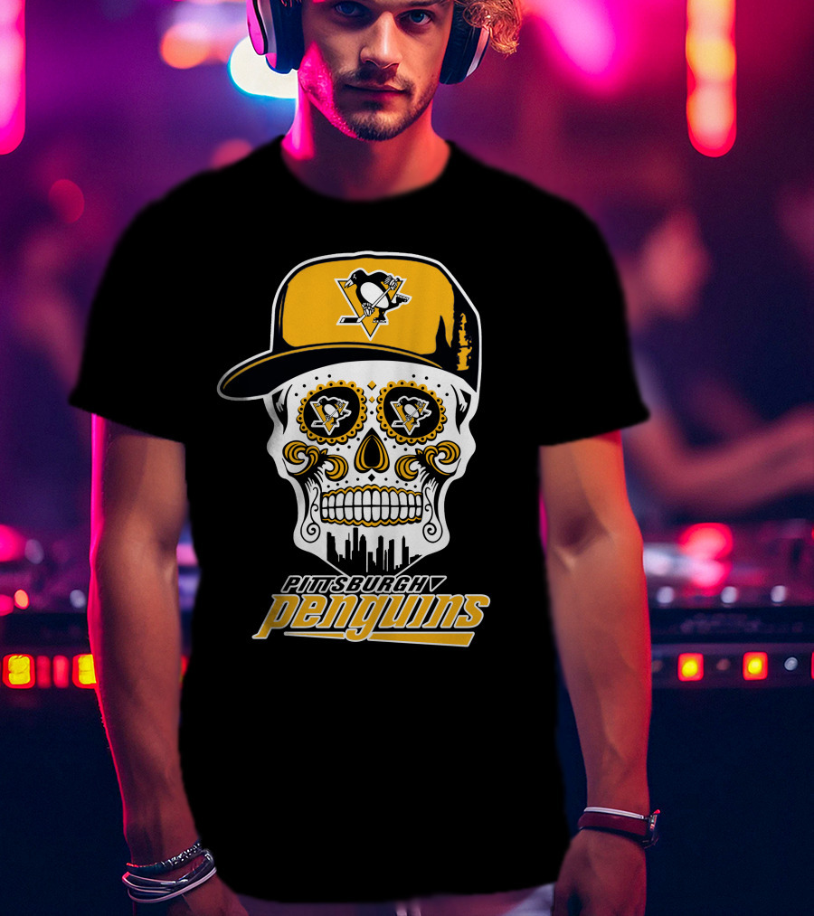Pittsburgh Penguins Skull With Hat And Team T-Shirt