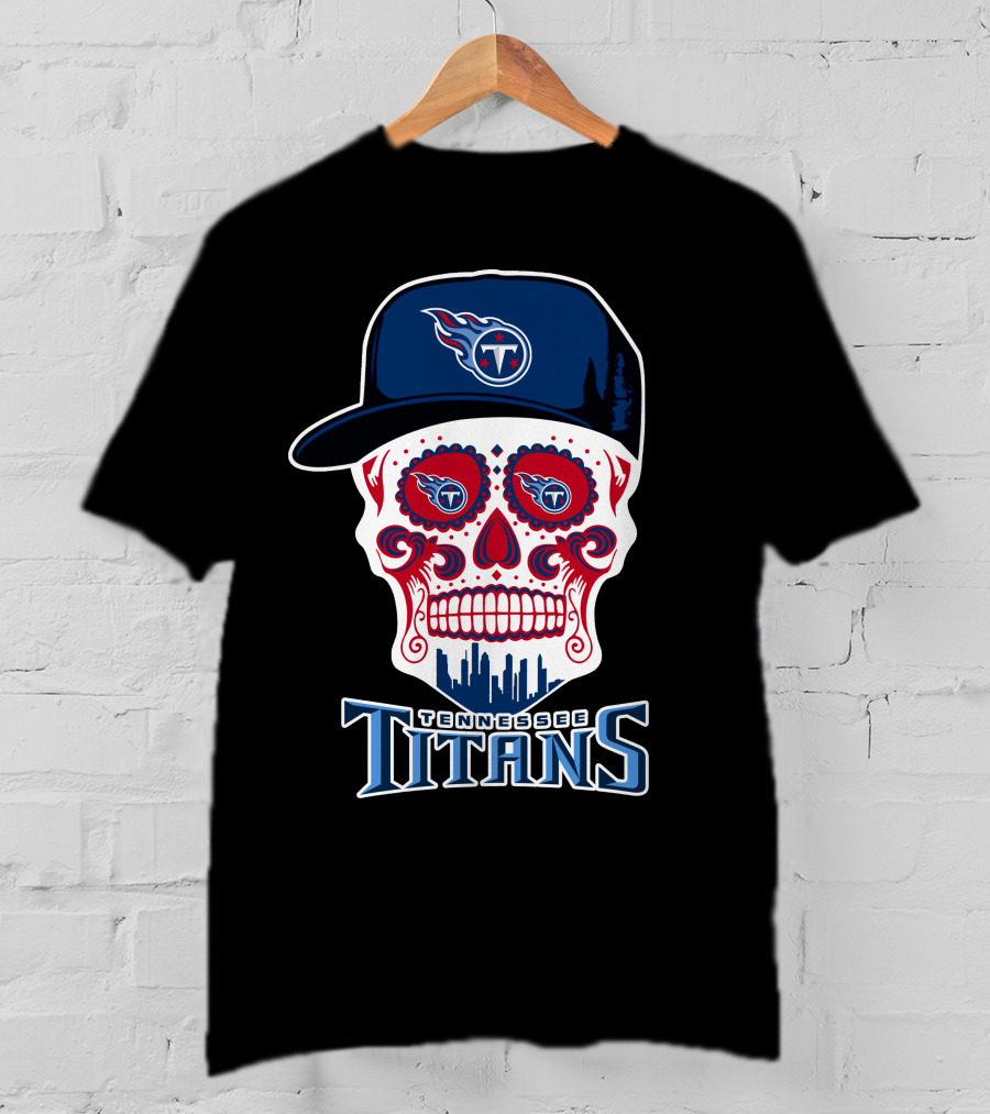 Tennessee Titans Skull Sugar Skull Art With Cap T-Shirt
