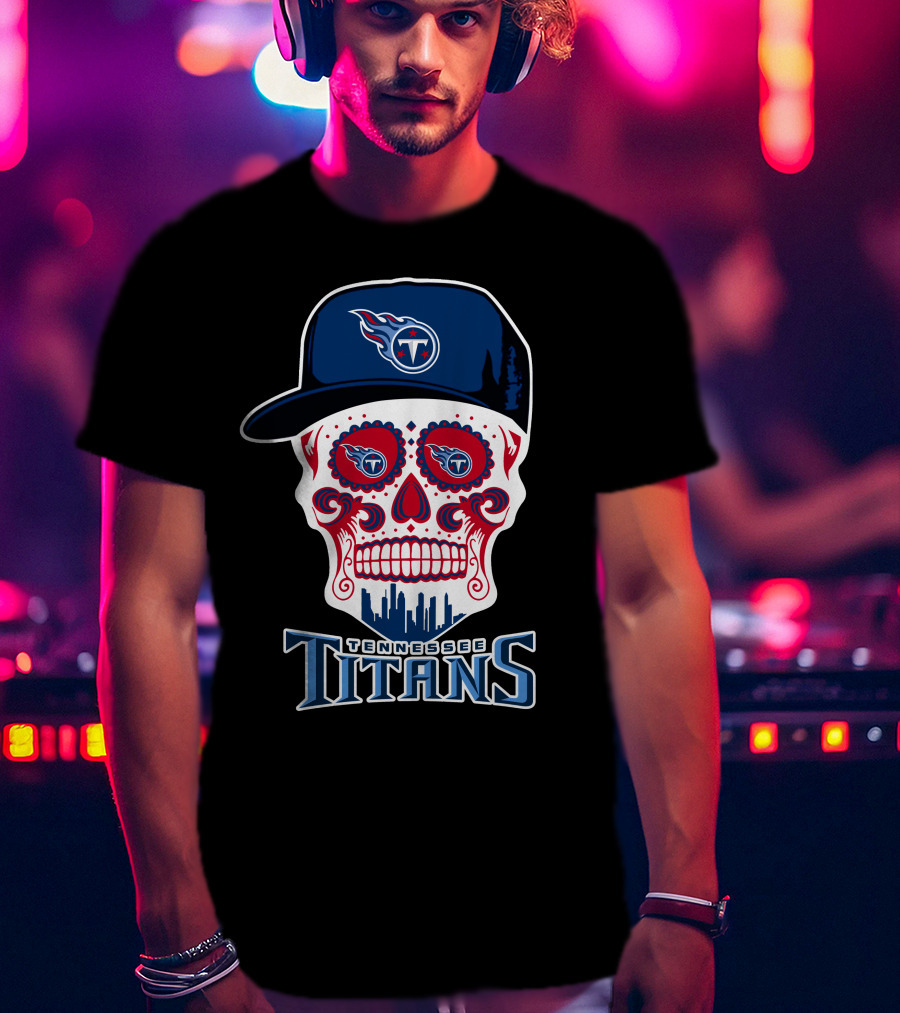 Tennessee Titans Skull Sugar Skull Art With Cap T-Shirt