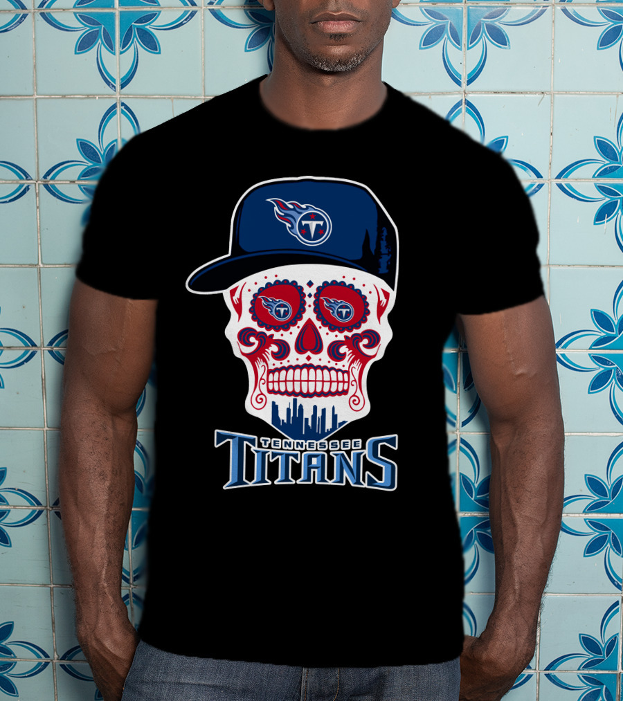 Tennessee Titans Skull Sugar Skull Art With Cap T-Shirt