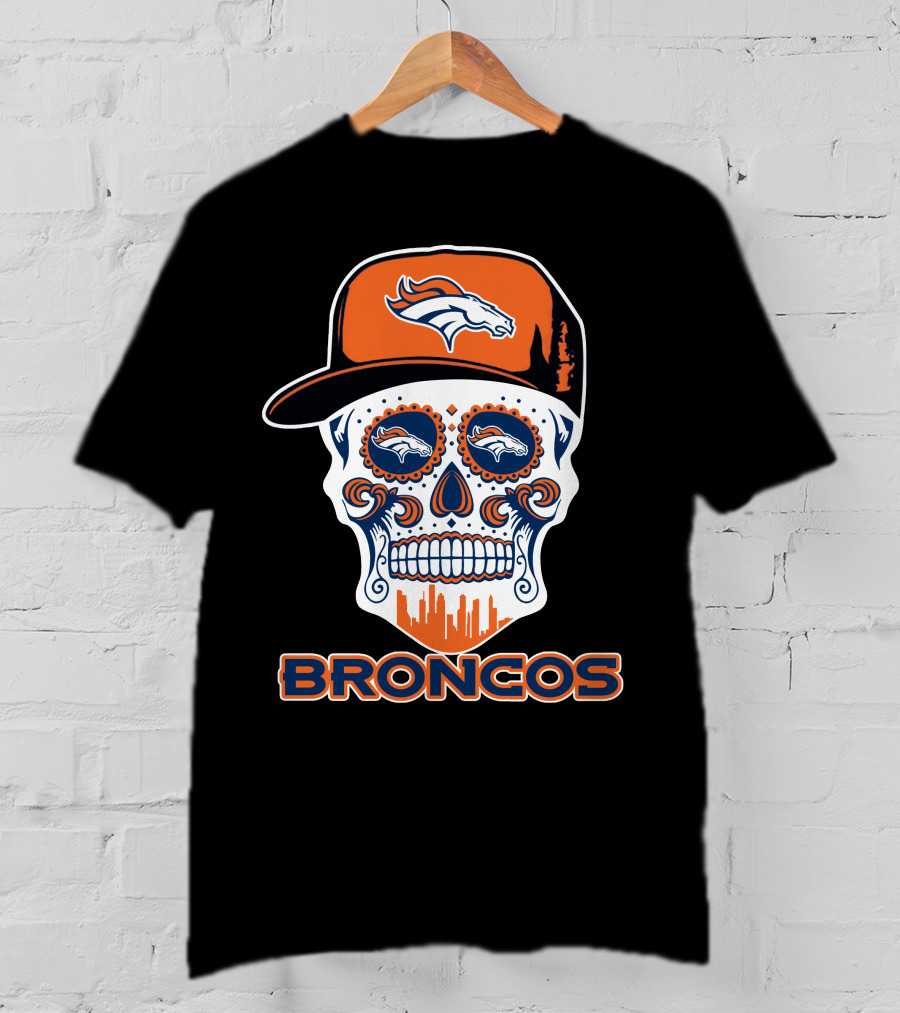 Denver Broncos Skull With Cap And Logos T-Shirt