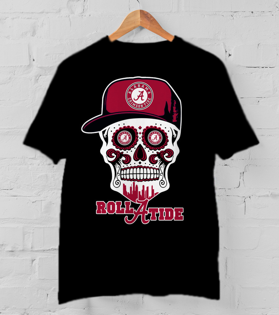 Roll Tide Alabama Crimson Tide Skull Hat T-Shirt