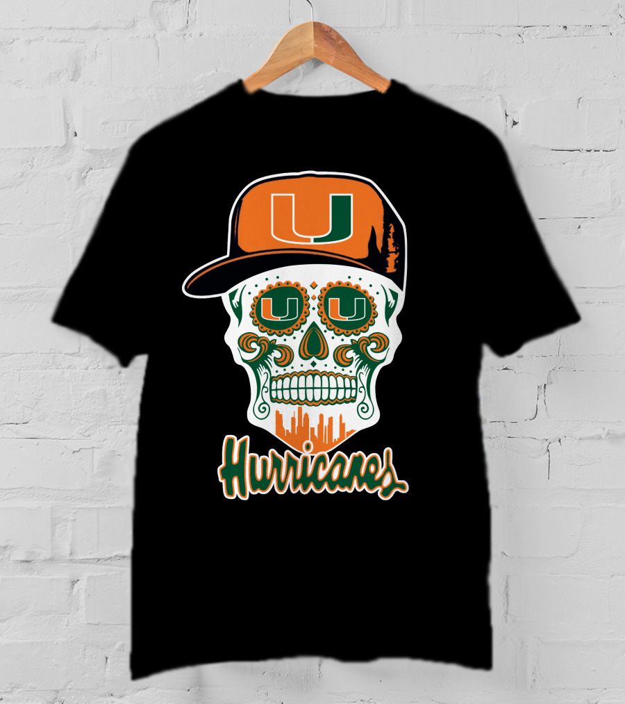 Miami Hurricanes Skull Orange And Green U Cap T-Shirt