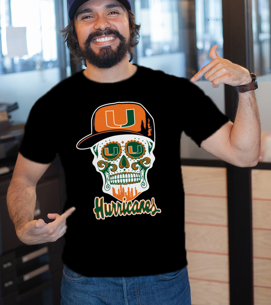Miami Hurricanes Skull Orange And Green U Cap T-Shirt