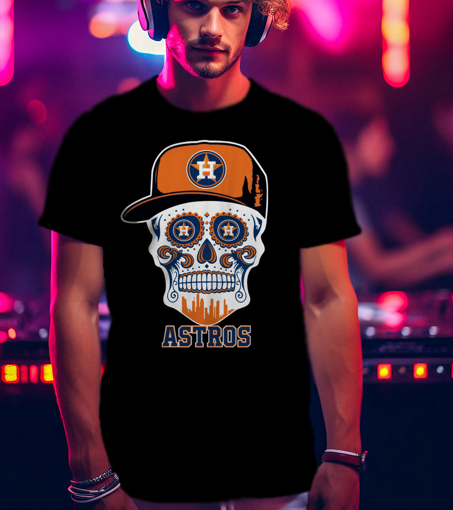 Houston Astros Skull Halloween Sugar Skull Style T-Shirt
