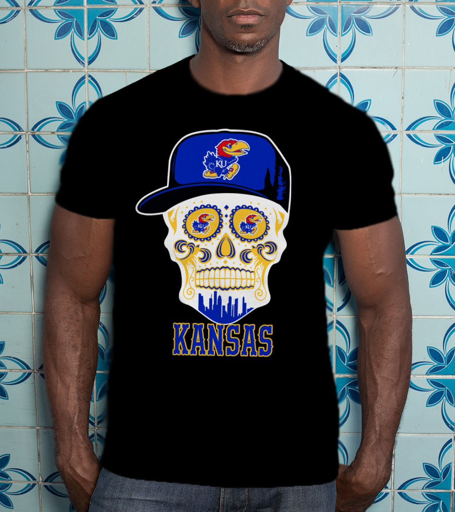 Kansas Jayhawks Skull Hat Ku T-Shirt