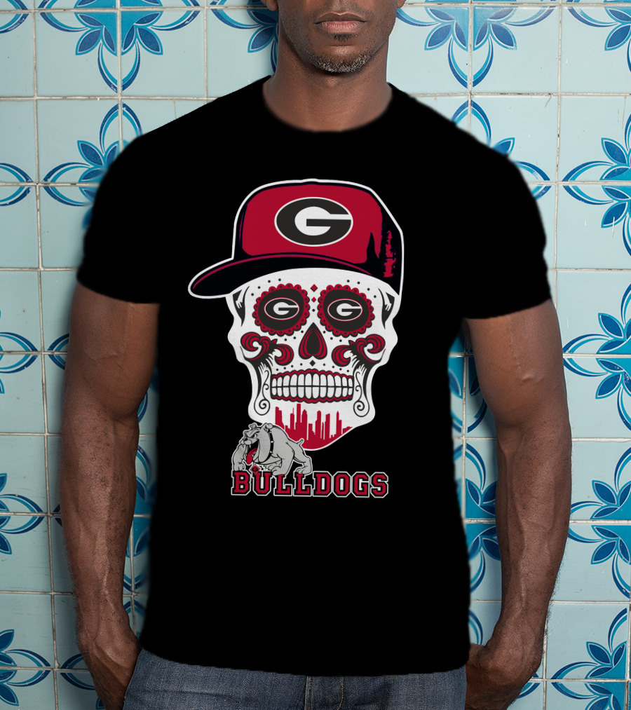 Georgia Bulldogs Sugar Skull Hat Bulldogs T-Shirt