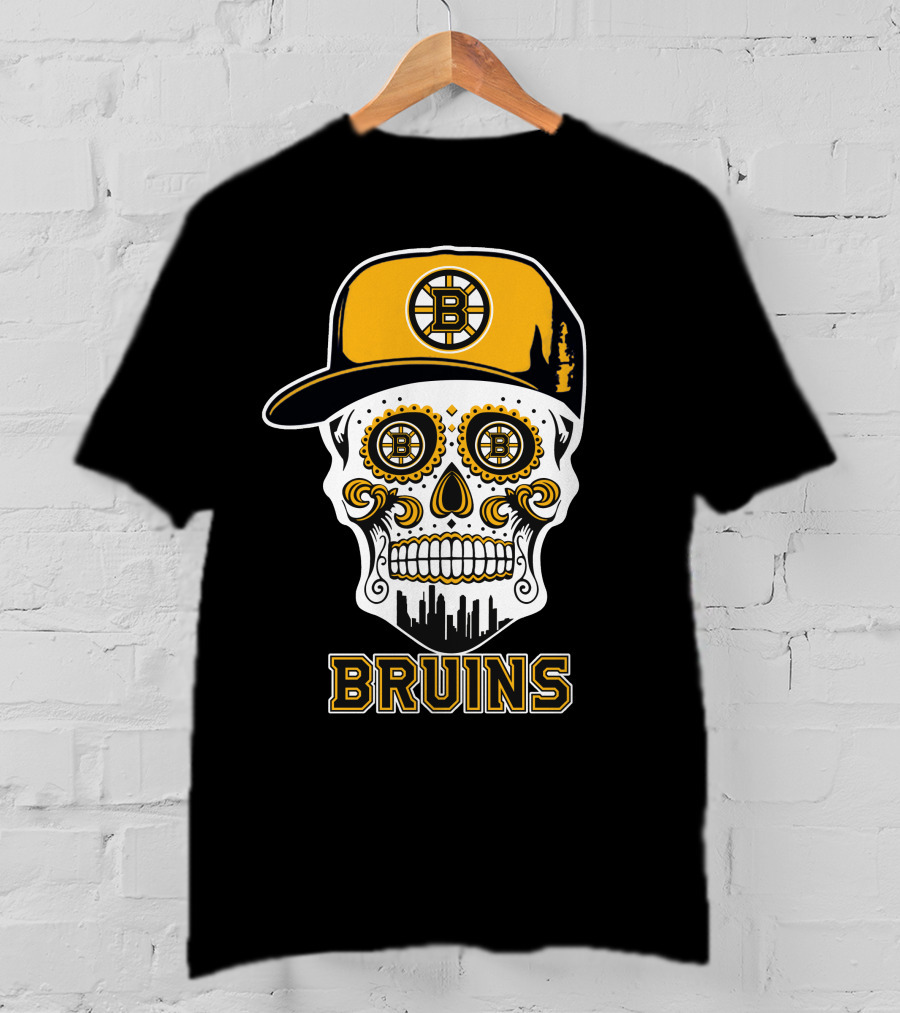 Boston Bruins Skull Iconic Hockey Hat T-Shirt