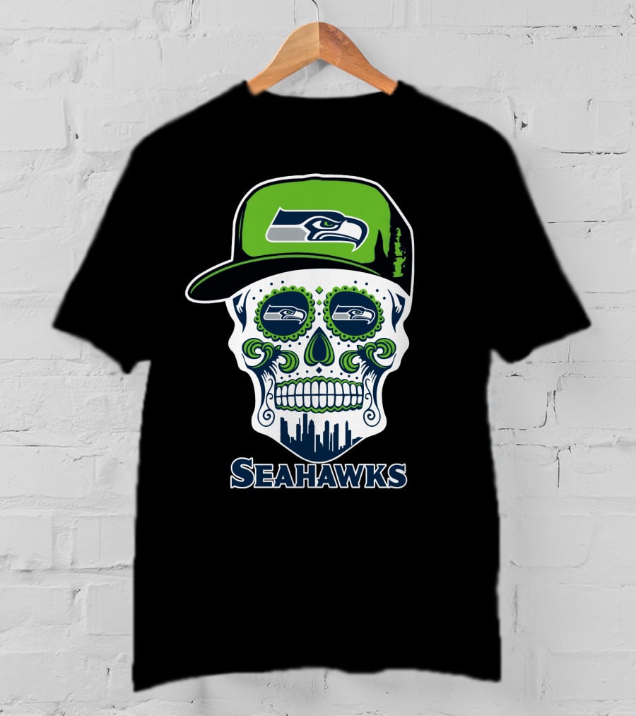 Seattle Seahawks Skull With Hat T-Shirt