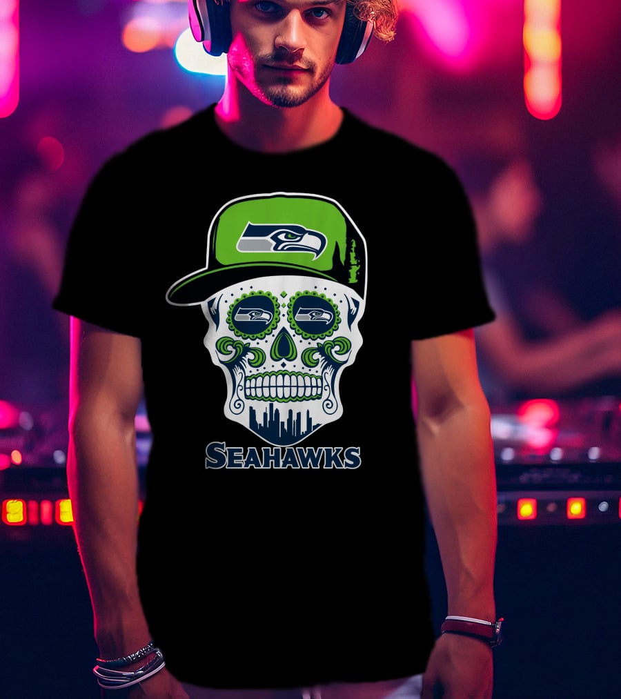 Seattle Seahawks Skull With Hat T-Shirt