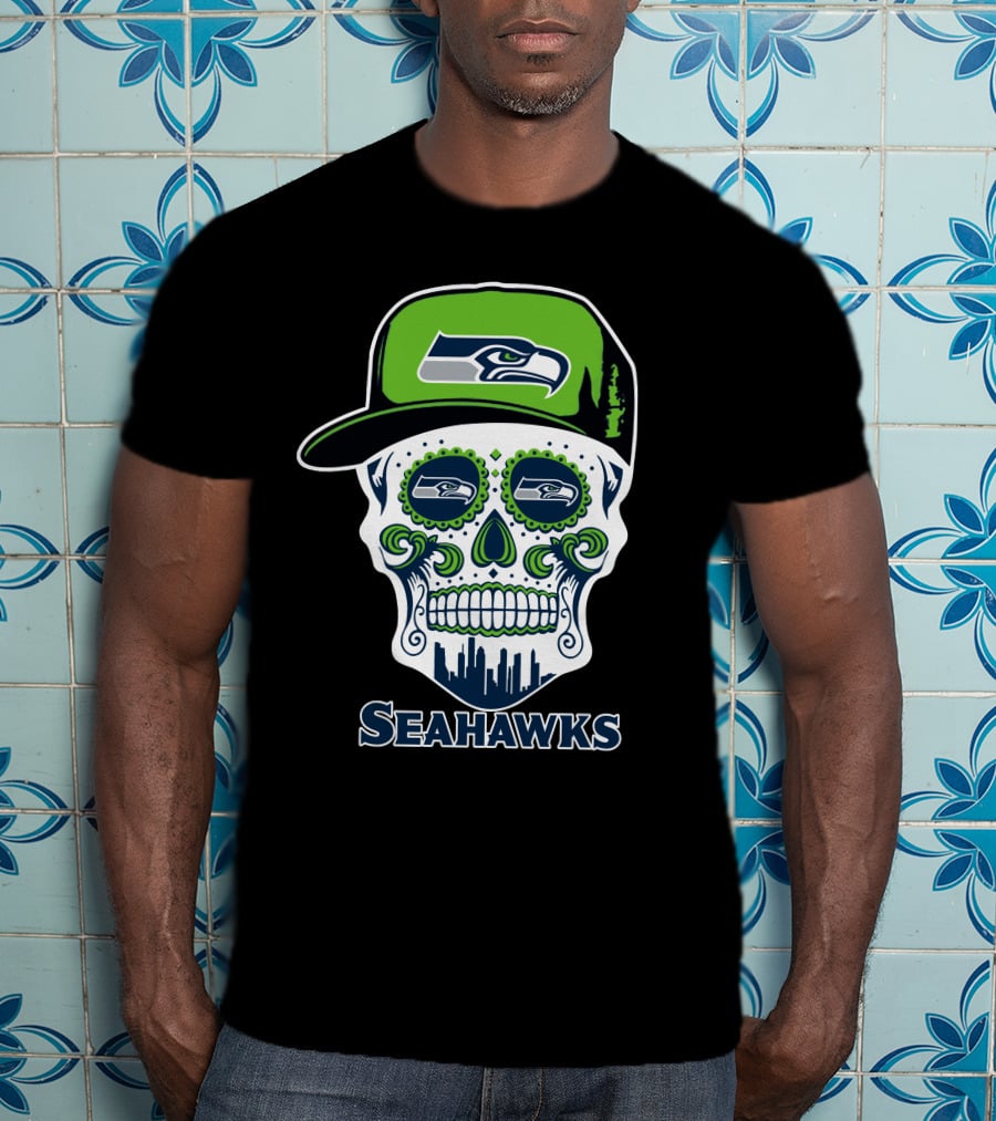 Seattle Seahawks Skull With Hat T-Shirt