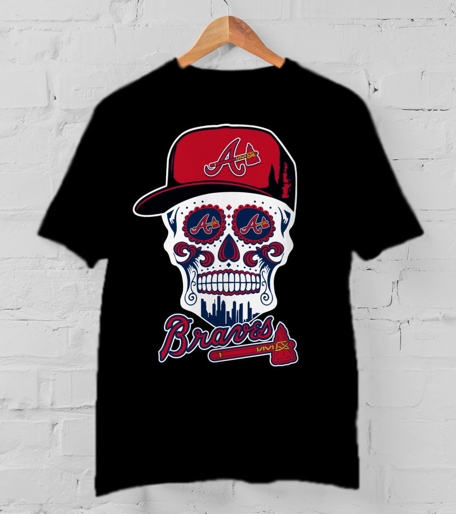 Braves Skull With Red Cap And Tomahawk Elements T-Shirt
