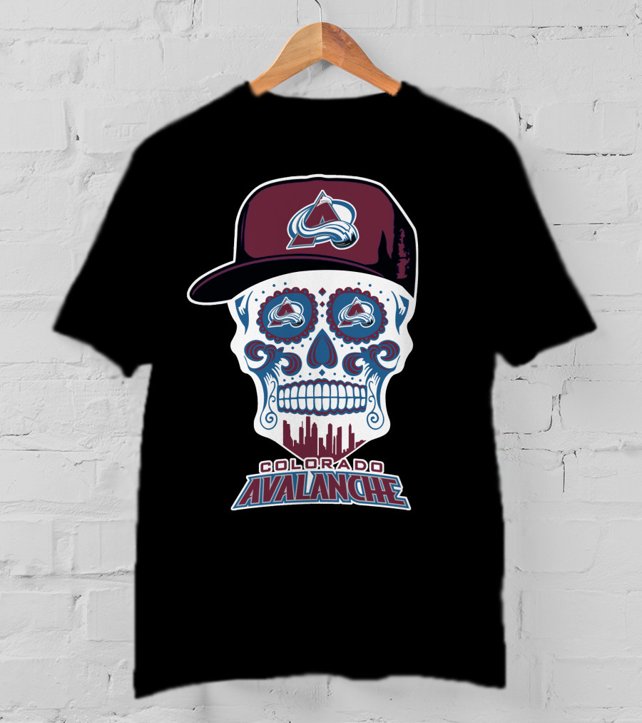 Colorado Avalanche Skull Cityscape Ice Hockey Humor T-Shirt
