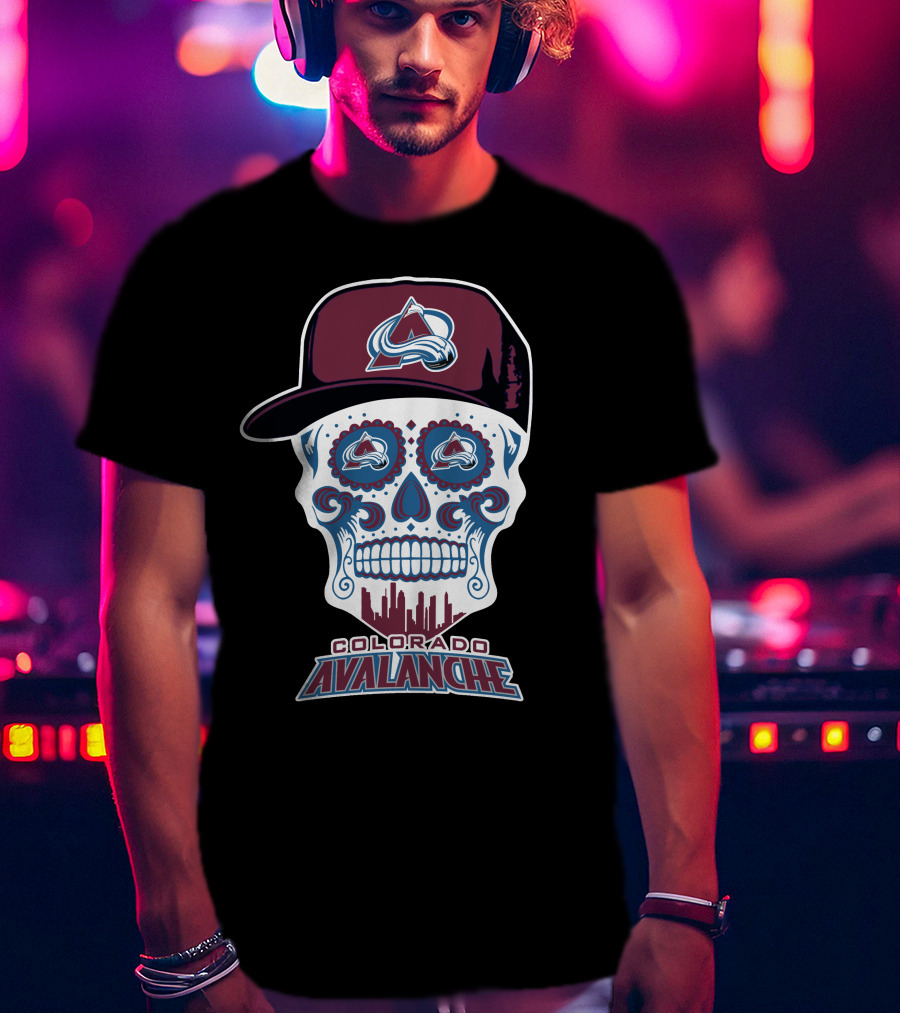 Colorado Avalanche Skull Cityscape Ice Hockey Humor T-Shirt