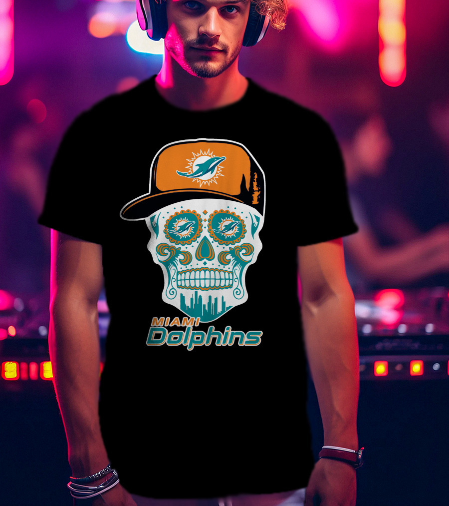 Miami Dolphins Skull With Hat T-Shirt