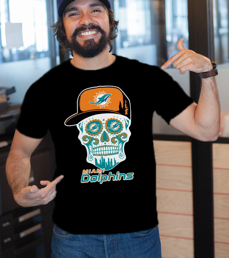 Miami Dolphins Skull With Hat T-Shirt