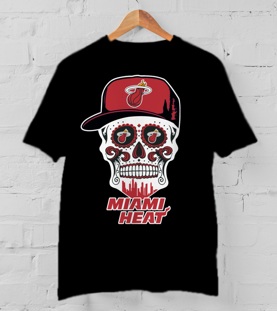 Miami Heat Skull With Basketball Logo And Cap T-Shirt