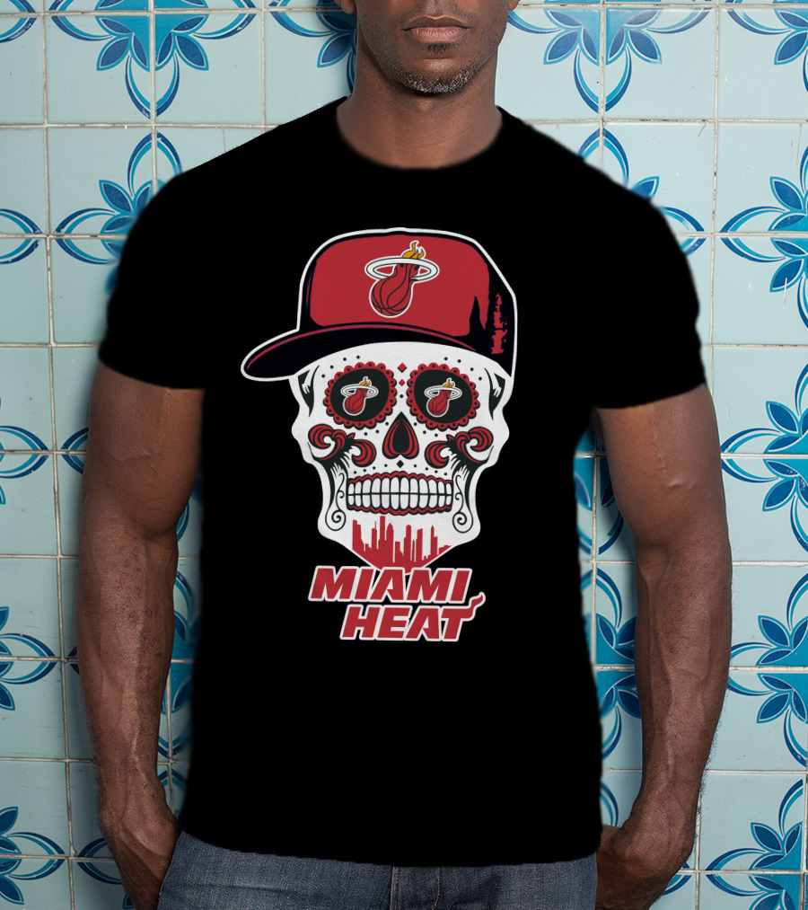 Miami Heat Skull With Basketball Logo And Cap T-Shirt