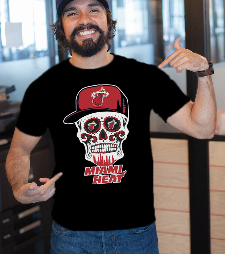 Miami Heat Skull With Basketball Logo And Cap T-Shirt