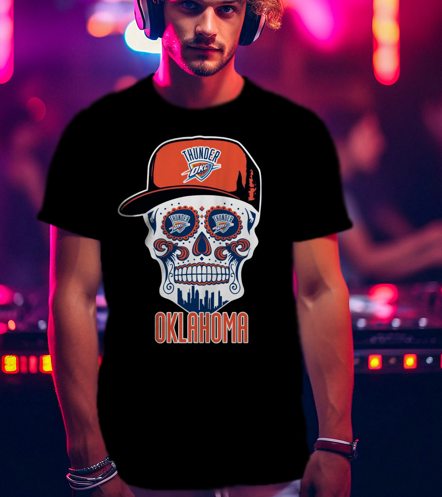 Oklahoma City Thunder Skull Cap Design With Okc T-Shirt