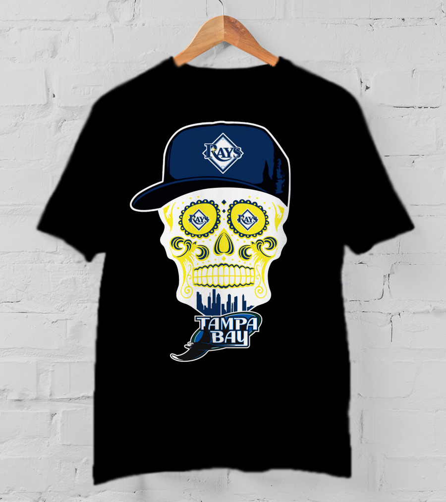 Tampa Bay Rays Skull With Hat And City Skyline T-Shirt