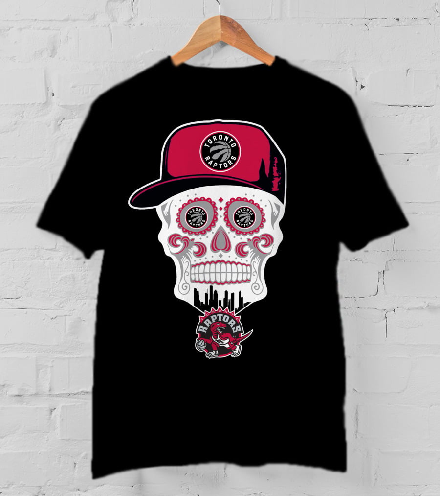 Toronto Raptors Logo Skull With Hat And Skyline T-Shirt