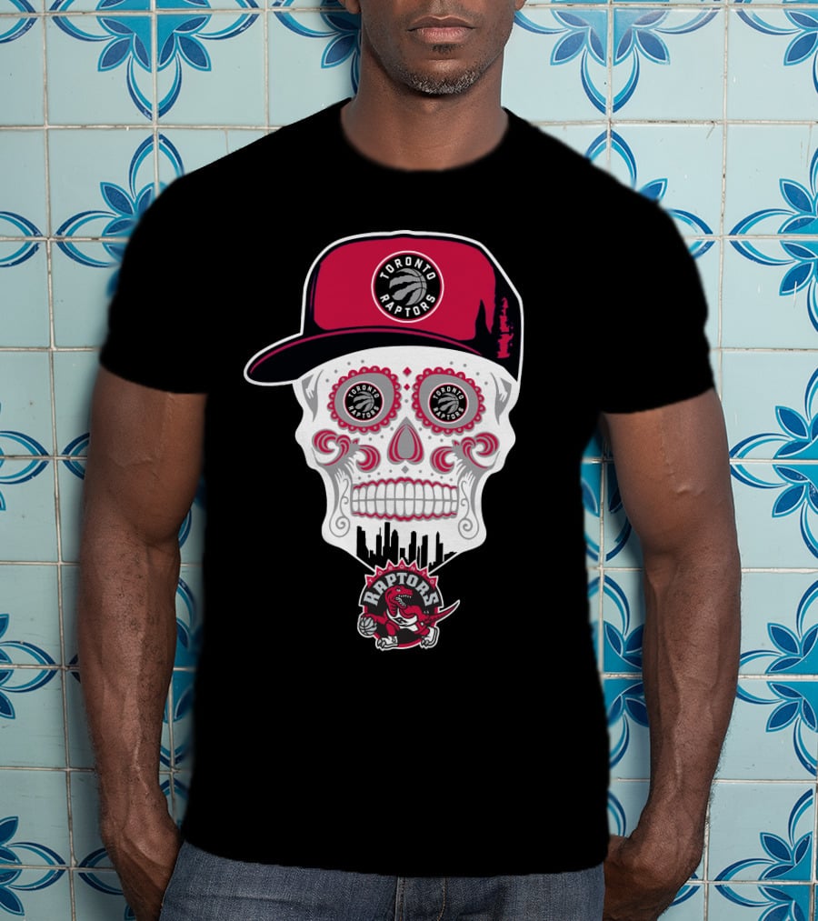 Toronto Raptors Logo Skull With Hat And Skyline T-Shirt