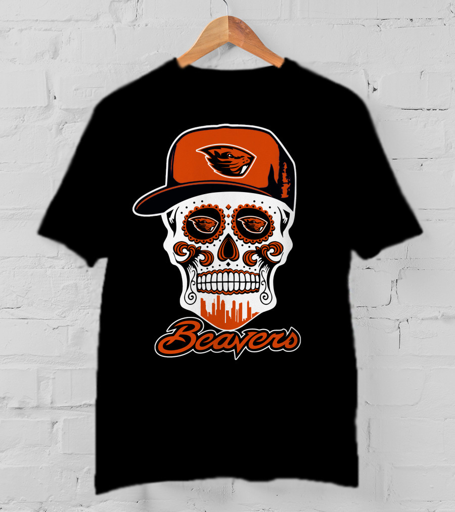 Oregon State Beavers Skull With Cap And Beavers T-Shirt