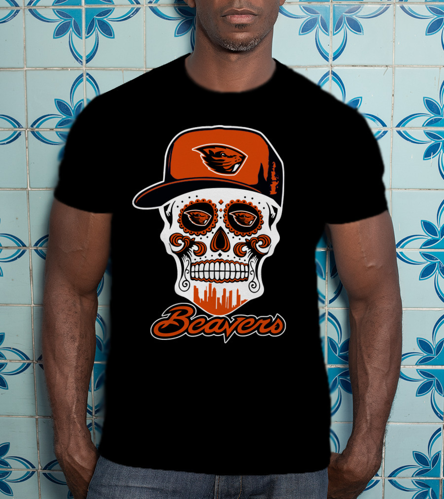 Oregon State Beavers Skull With Cap And Beavers T-Shirt