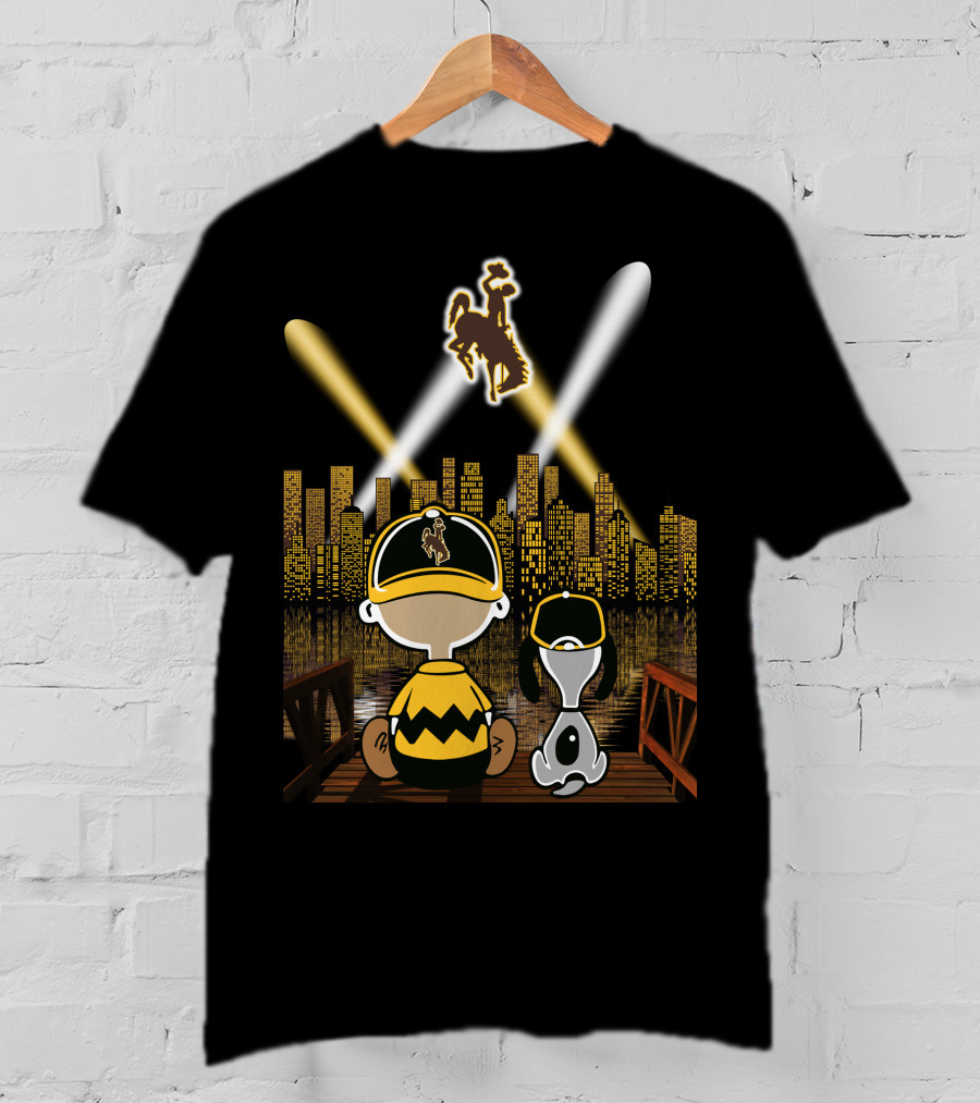 Wyoming Cowboys City At Night With Characters And Skyline T-Shirt
